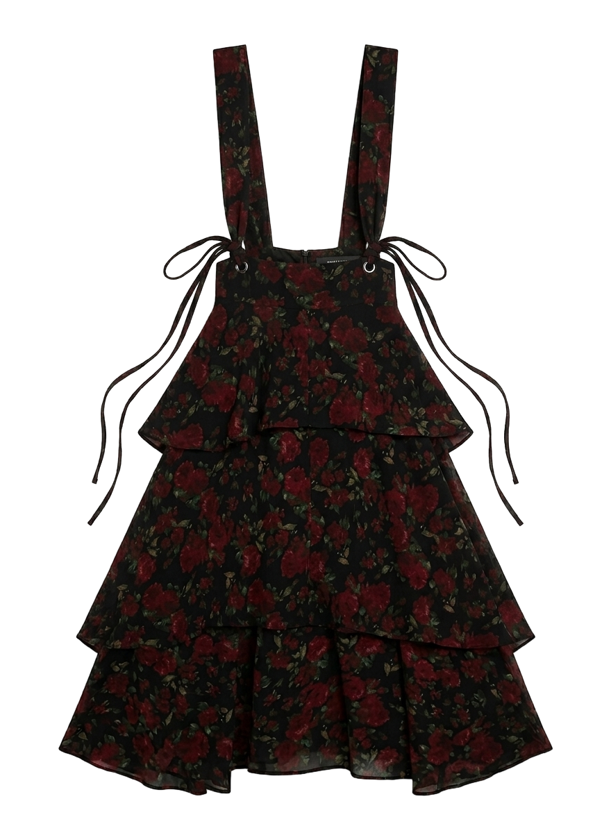 Floral tiered pinafore skirt