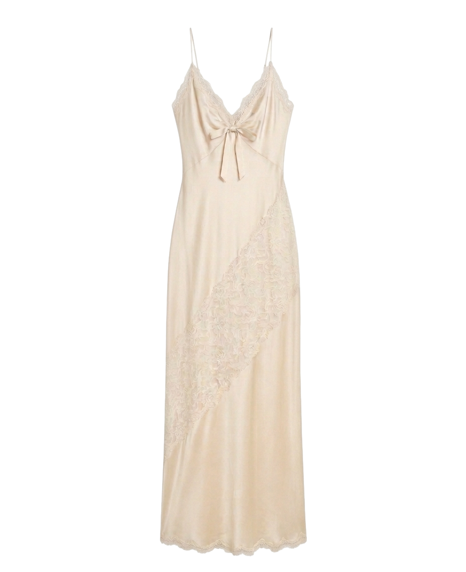 Lace-paneled satin slip dress