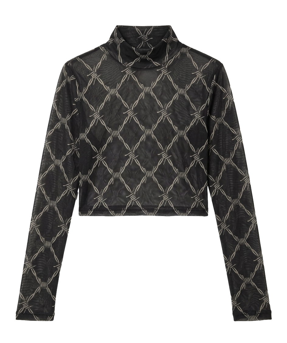 Barbed-wire mesh cropped turtleneck