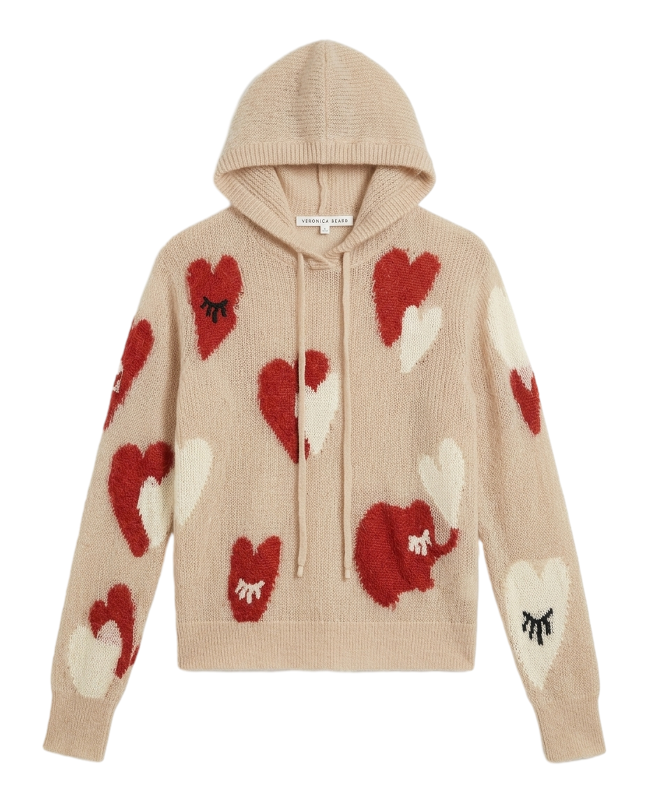 Heart intarsia hooded sweater