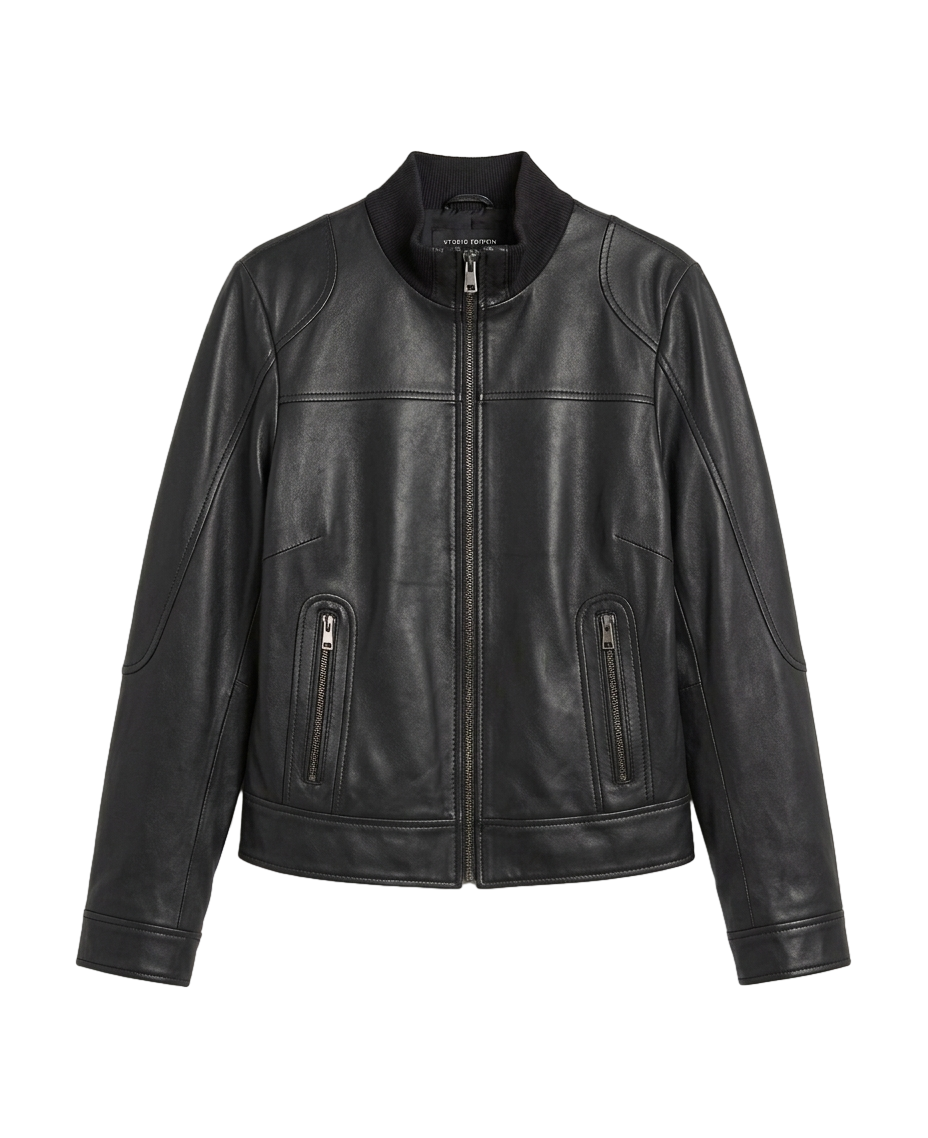 Leather bomber jacket