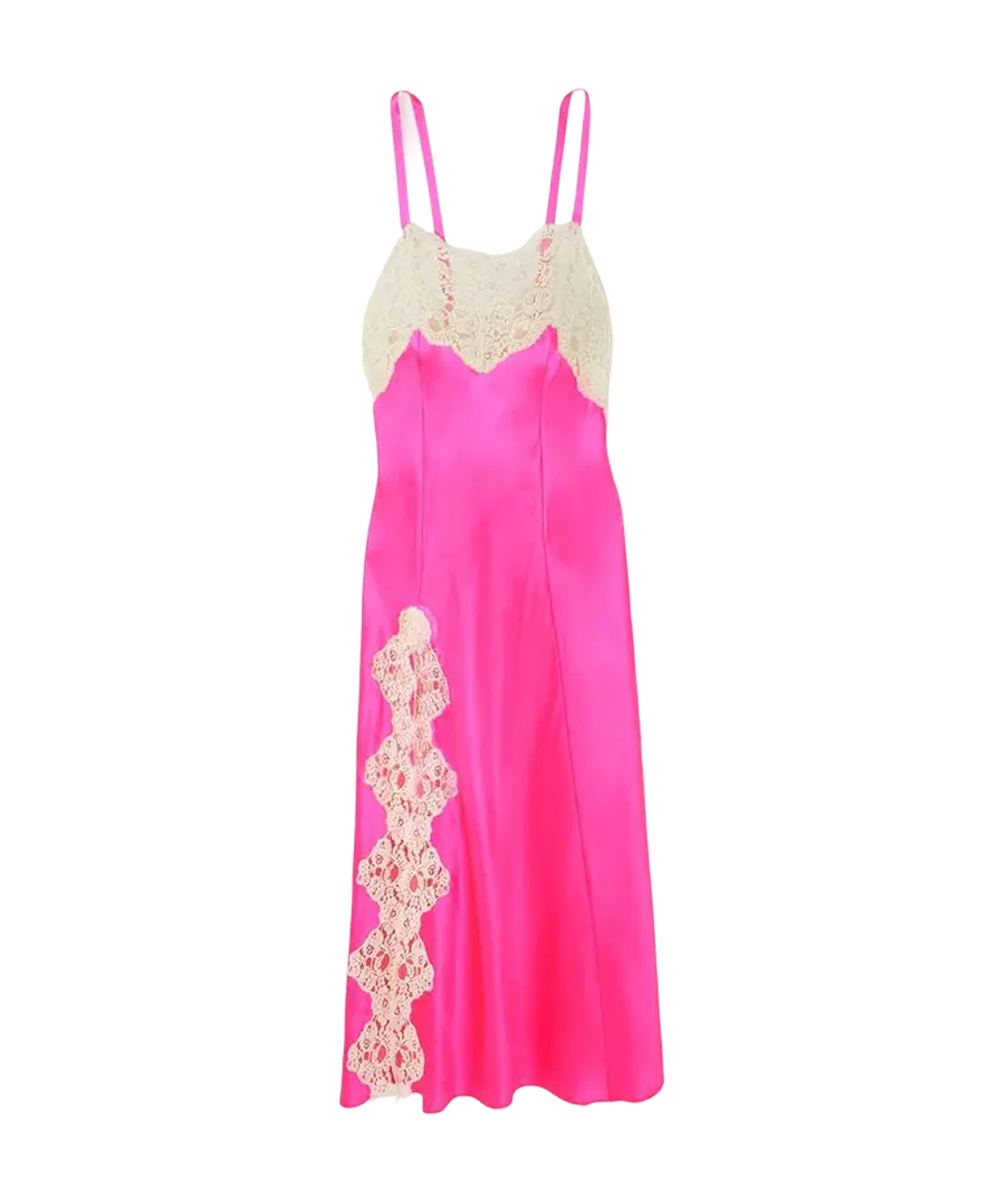Magenta Silk Satin and Lace Bias Slip Dress