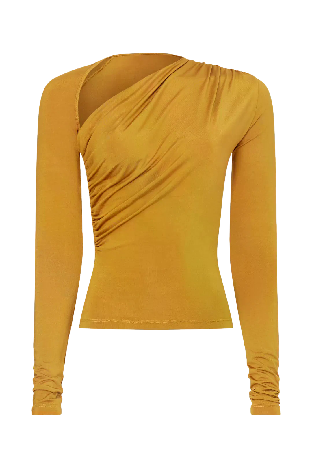 Asymmetric draped long-sleeve top