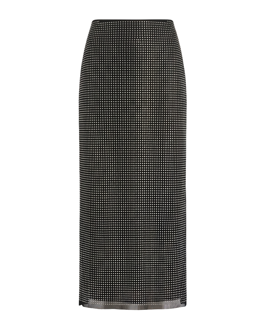 Crystal-studded mesh midi skirt