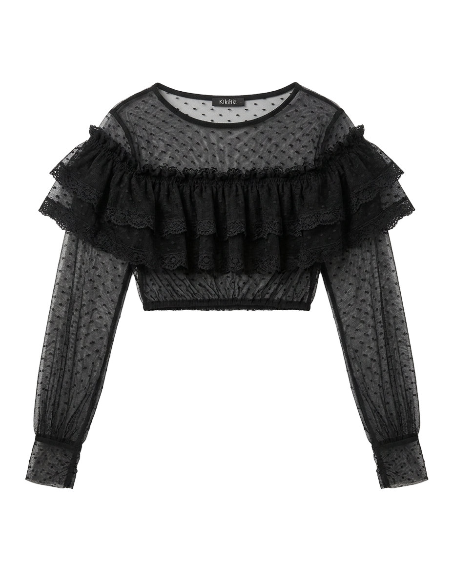 Sheer ruffle crop blouse