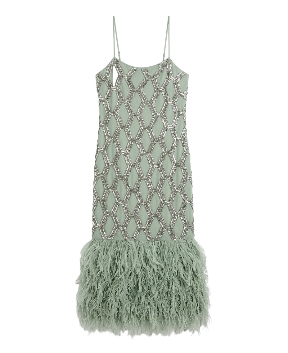 Geo sequin feather dress