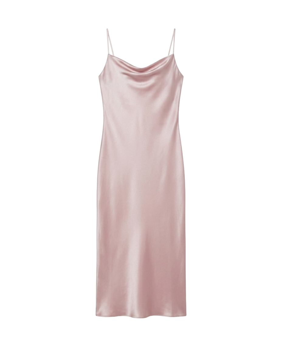 Light pink silk cowl-neck slip dress