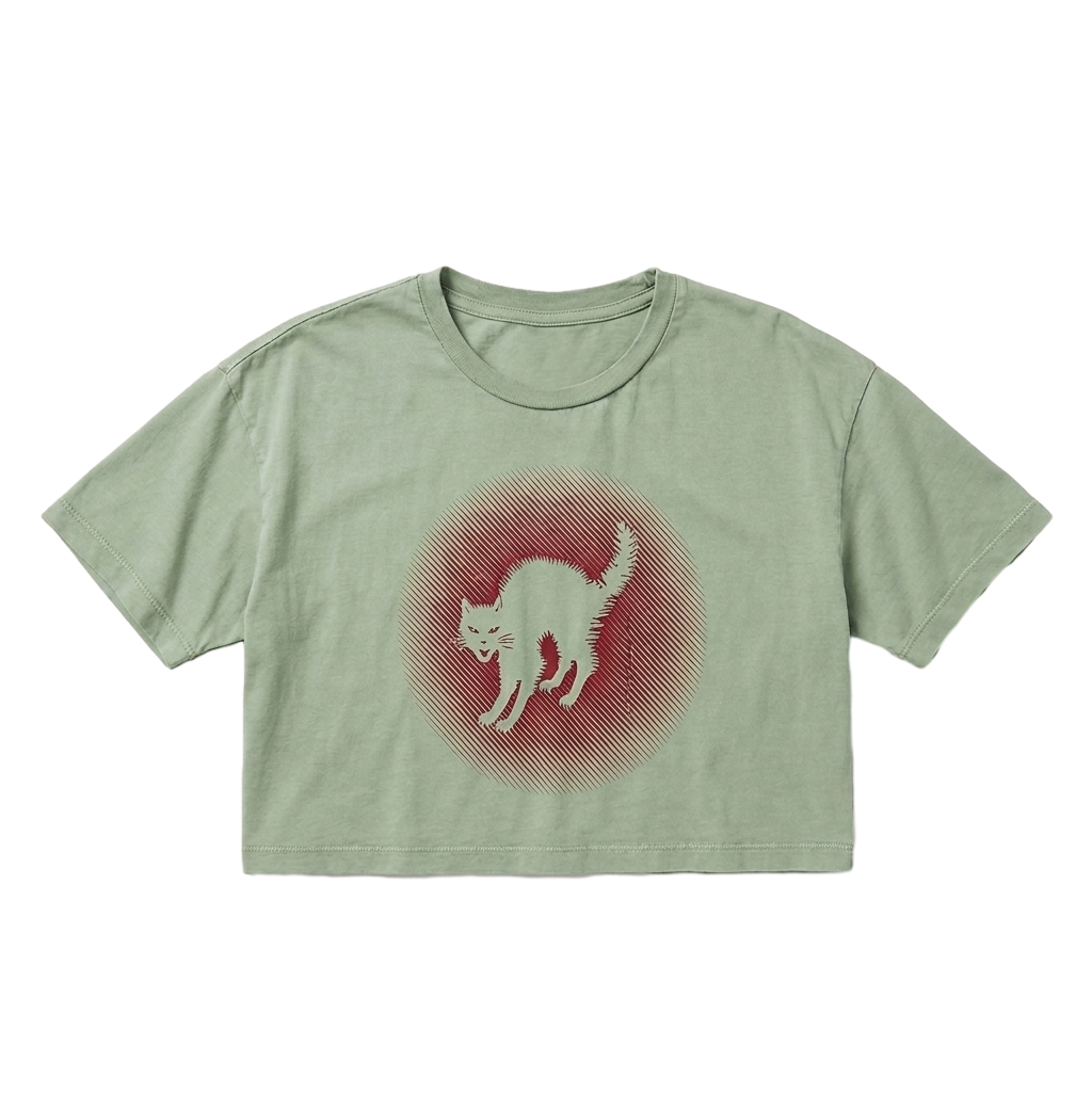 Cat screen-print cropped tee