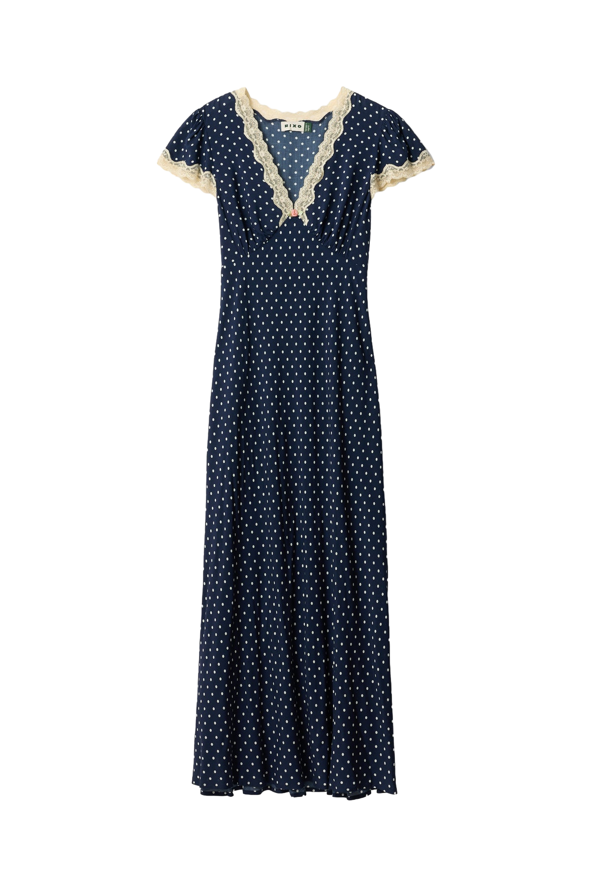 Polka-dot lace-trim maxi dress