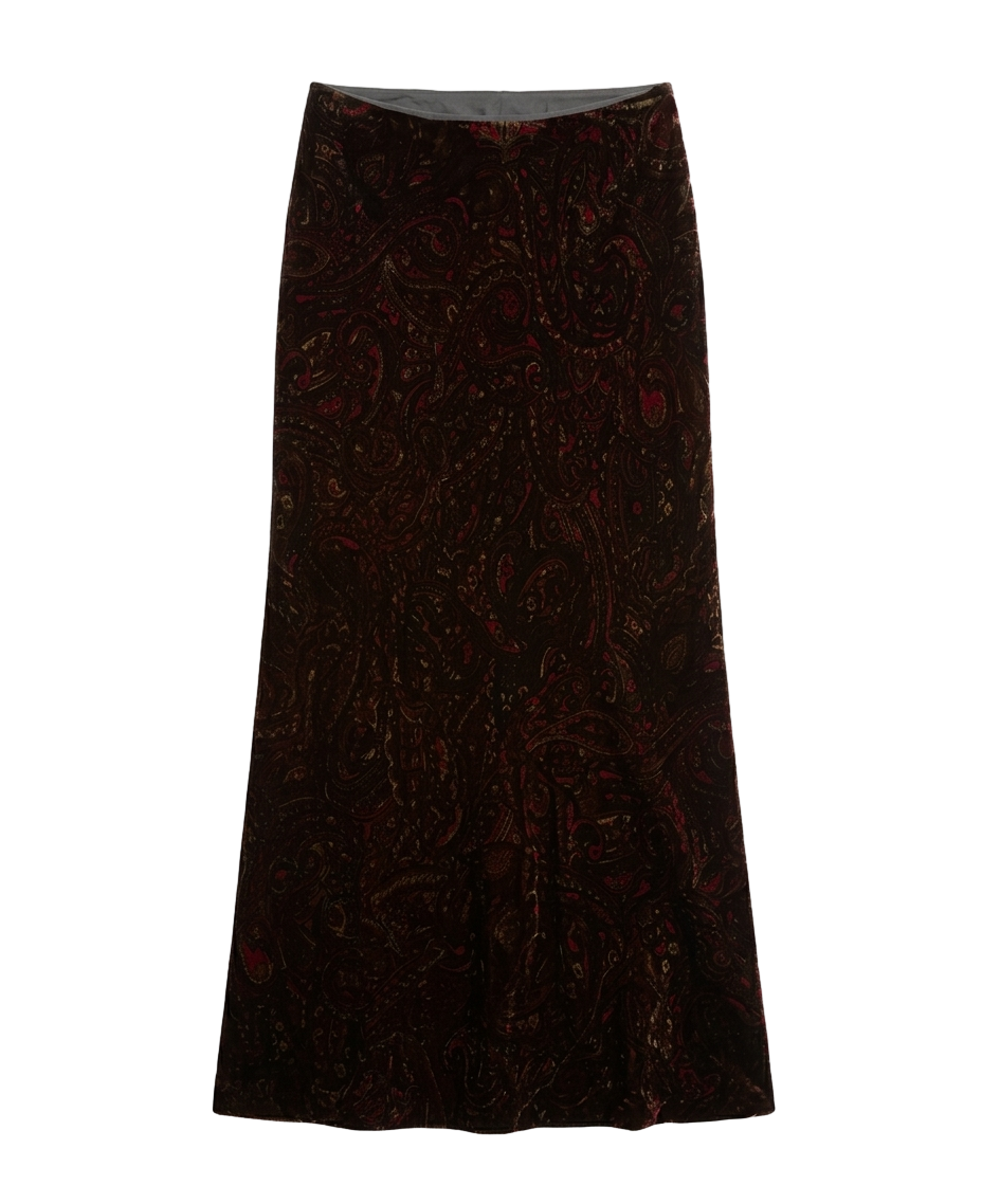 Low-rise paisley velvet maxi skirt