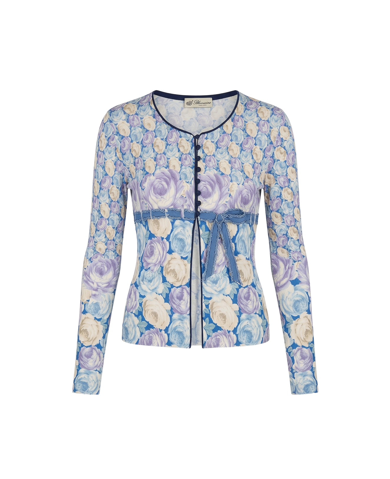 Floral cardigan with velvet trim