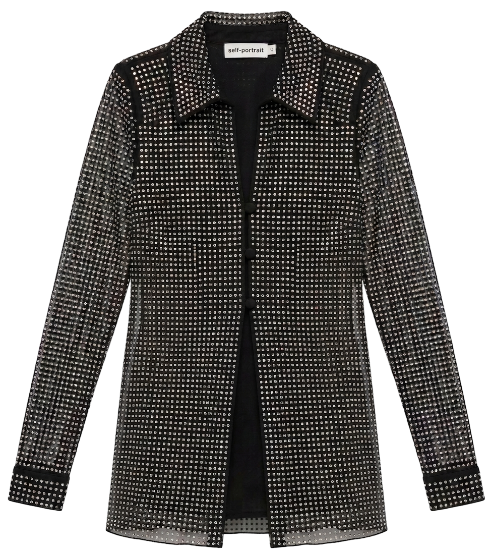 Crystal-embellished sheer shirt