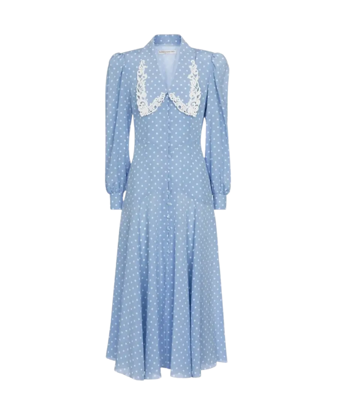 Macramé-trimmed polka-dot midi dress