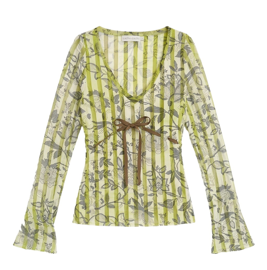 Floral stripe tie-front blouse