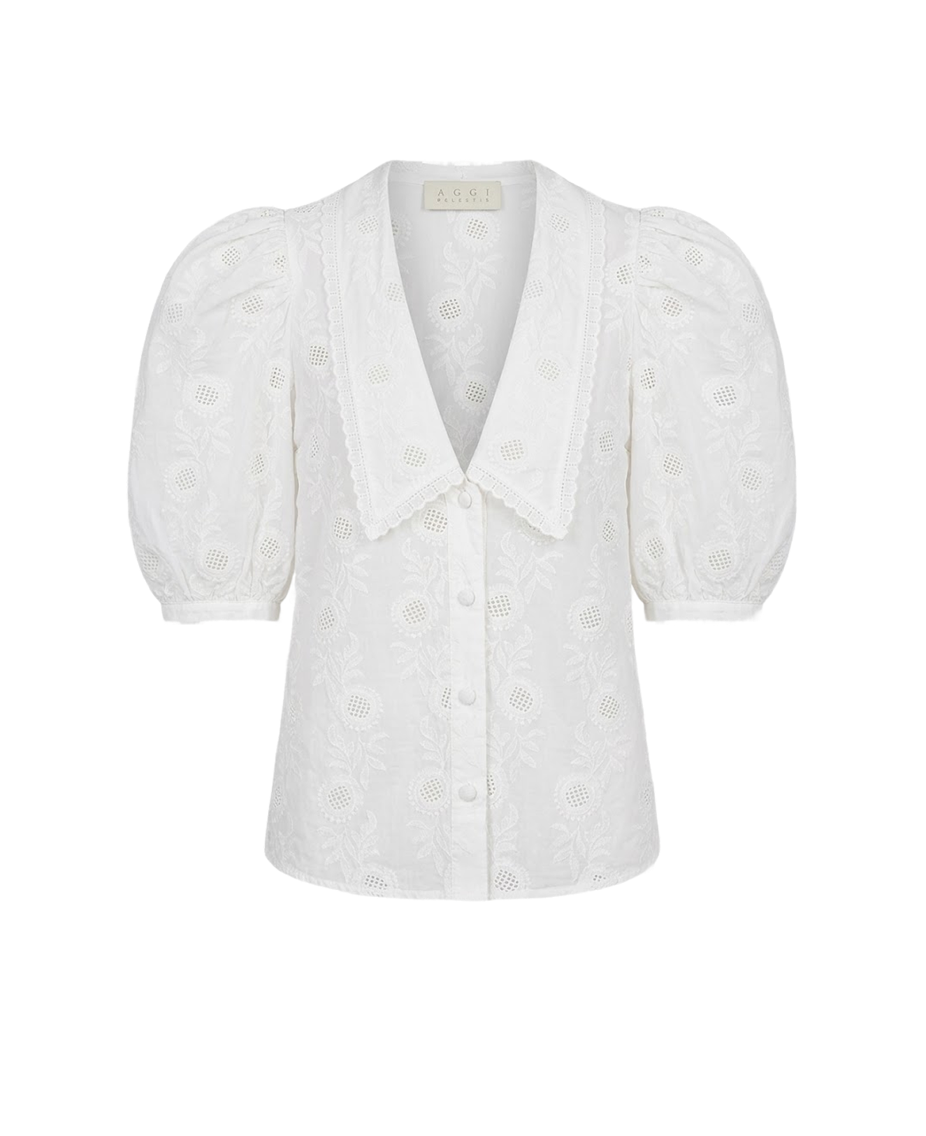 Eyelet top with puff sleeves