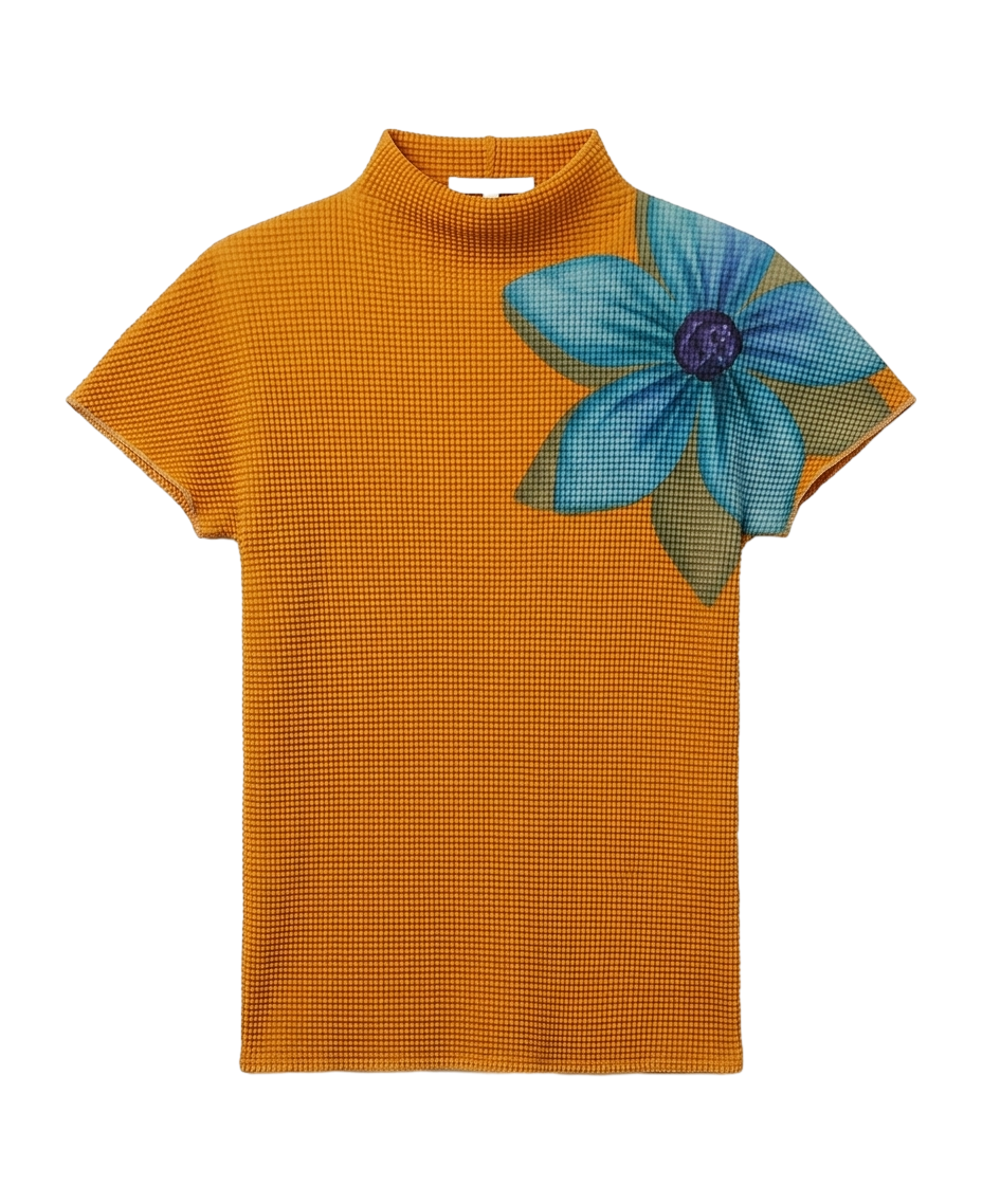 Floral mock-neck textured top