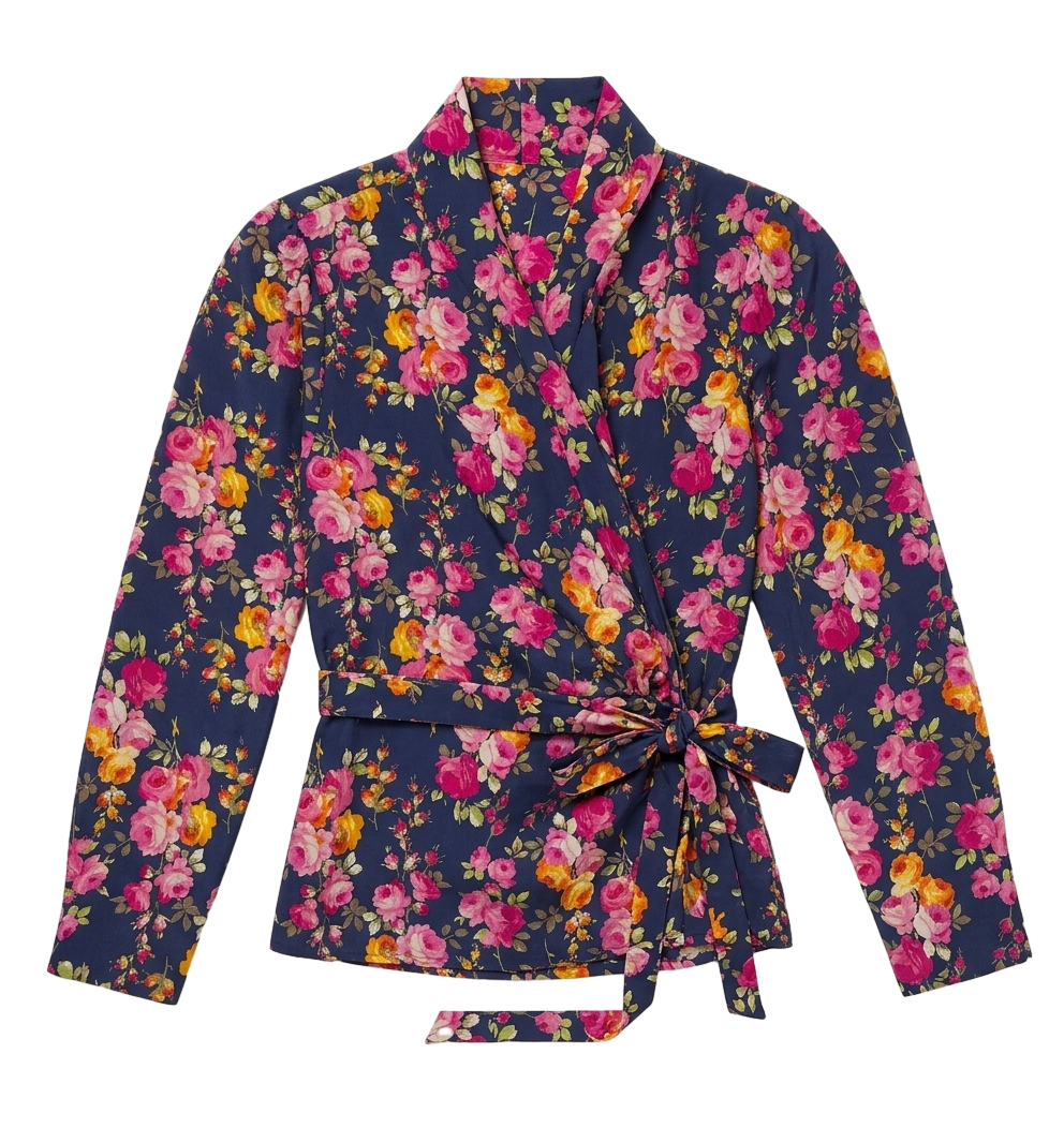 Floral wrap silk top