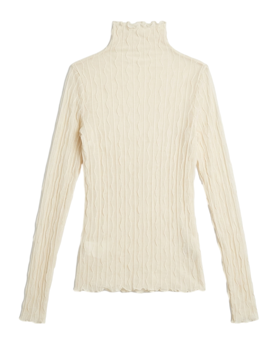 Sheer lettuce-edge turtleneck