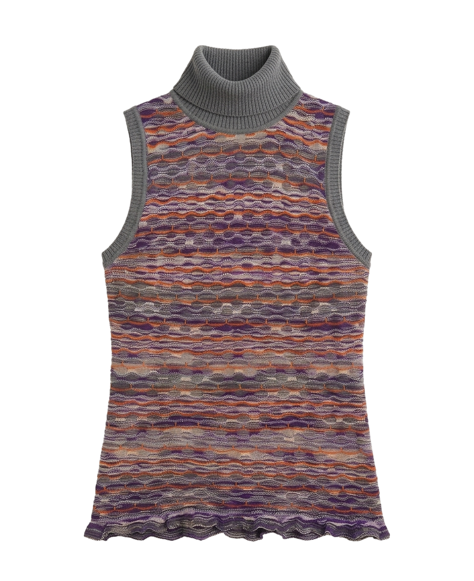 Space-dye sleeveless turtleneck